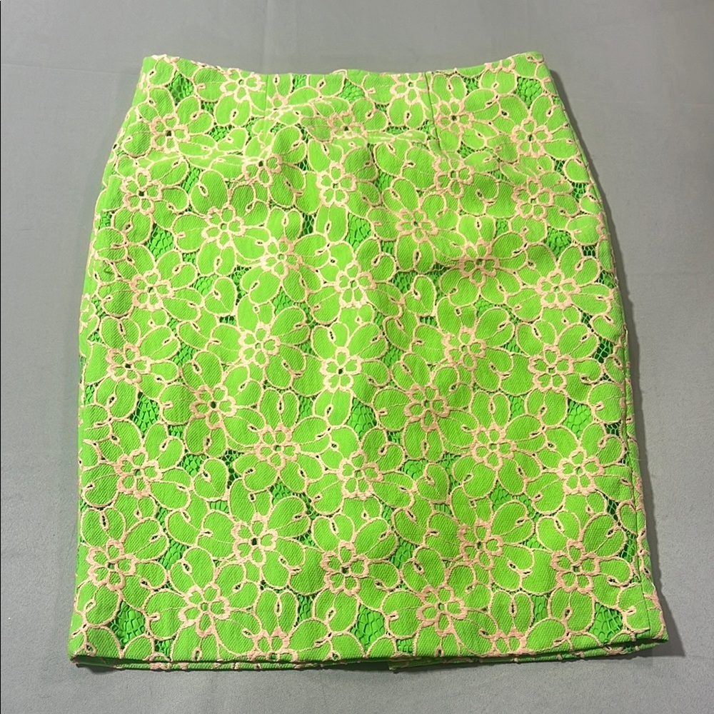 Lily Pulitzer pencil skirt floral lace size 2 lime green and light pink